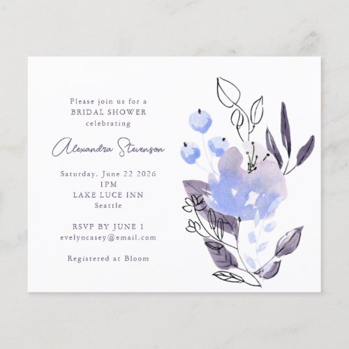 Budget Boho Purple Floral Bridal Shower Invitation