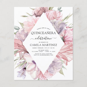 Budget Boho Purple Quinceañera Dusty Pink Floral Flyer
