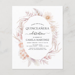 Budget Boho Quinceañera Dusty Pink15th Birthday Flyer