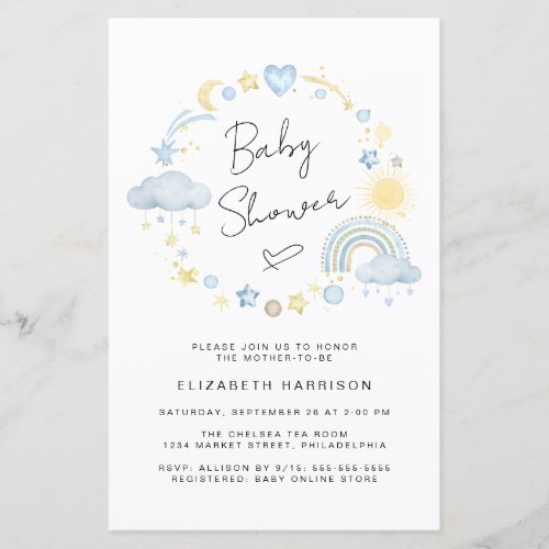 Budget Boho Rainbow Baby Boy Shower Invitation