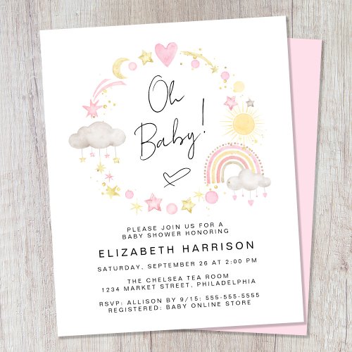 Budget Boho Rainbow Baby Girl Shower Invitation