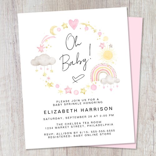 Budget Boho Rainbow Baby Girl Sprinkle Invitation