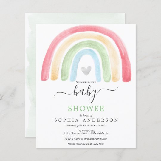 Budget Boho Rainbow Baby Shower Invitation