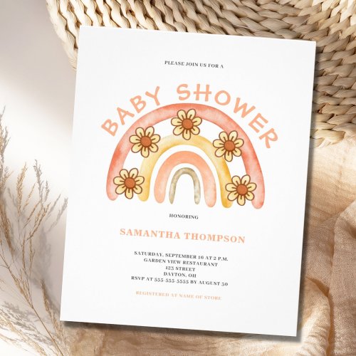 Budget Boho Rainbow Baby Shower Invitation  Flyer