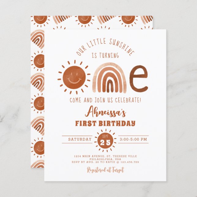 Budget Boho Rainbow Little Sunshine First Birthday (Front/Back)