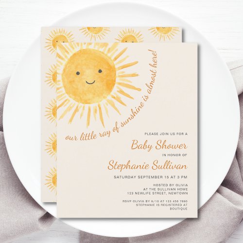 Budget Boho Ray Of Sunshine Baby Shower Invitation