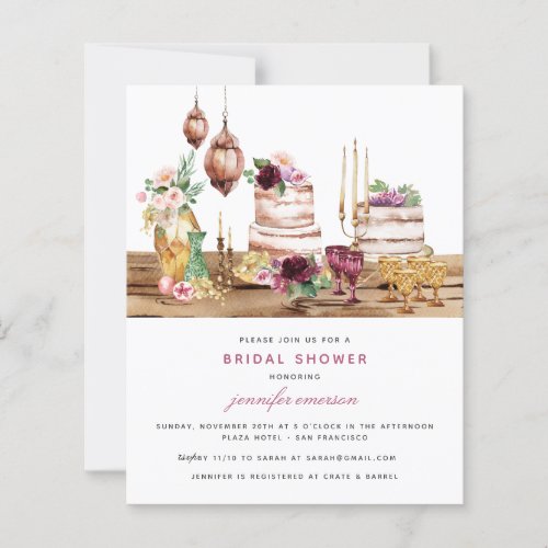 Budget Boho Rustic Blush Bridal Shower Invitation