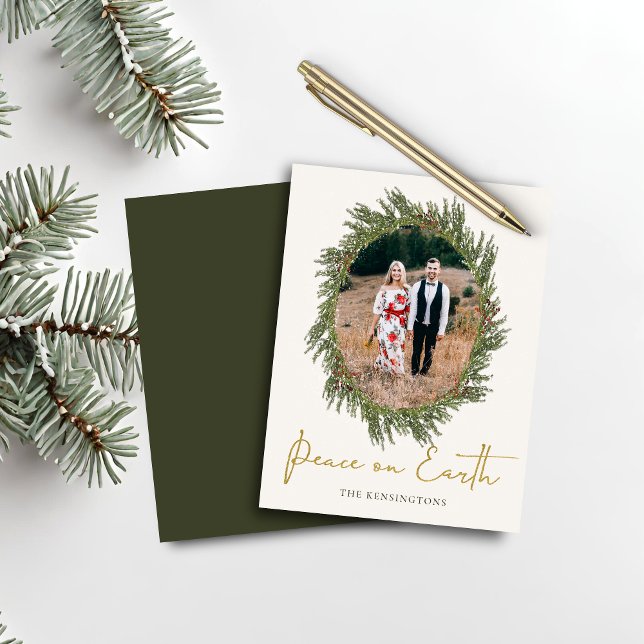 Budget Boho Rustic Christmas Wreath Holiday Photo (Budget Boho Rustic Christmas Wreath Holiday Photo Card)