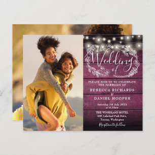 Budget Boho Rustic Lights 2 Photo Wedding Invite