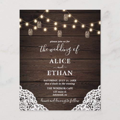 Budget Boho Rustic Mason Jars Wedding Flyer