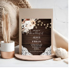Budget Boho Rustic Neutral Flowers Wedding Flyer<br><div class="desc">Boho rustic wedding invitation features string lights,  neutral flowers and pampa grass on a wood background.</div>