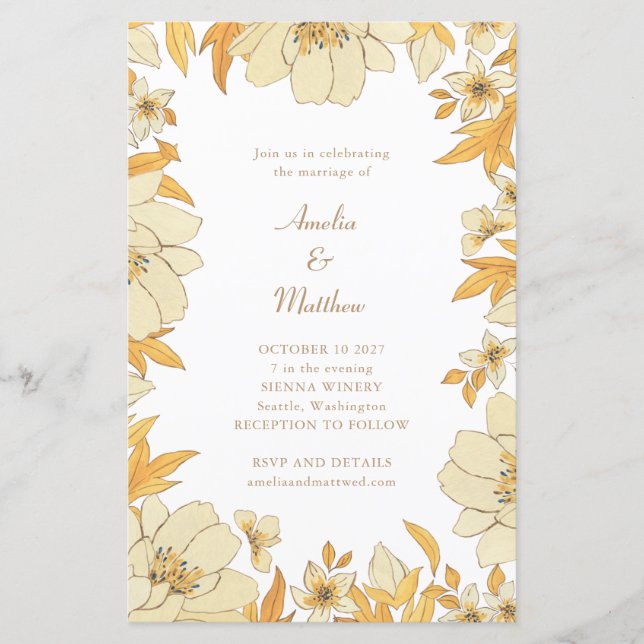 Budget Boho Rustic Yellow Floral Border Wedding (Front)