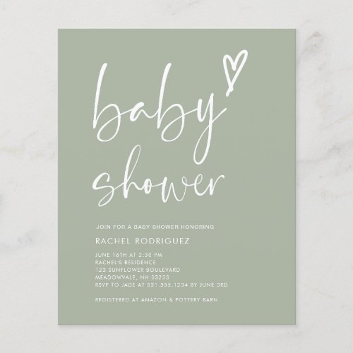 Budget Boho Sage Green Baby Shower Flyer