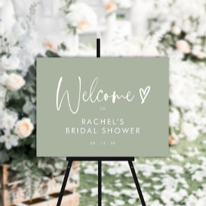 BUDGET Boho Sage Green Heart Script Bridal Shower Poster