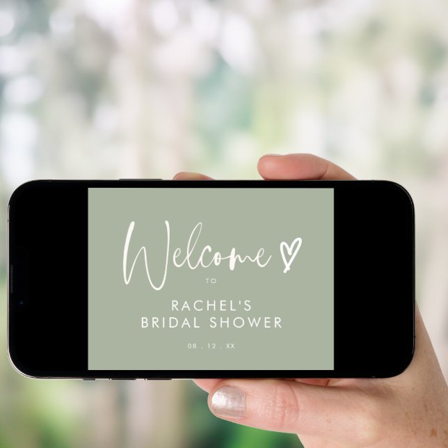 BUDGET Boho Sage Green Heart Script Bridal Shower Poster (Front Digital)