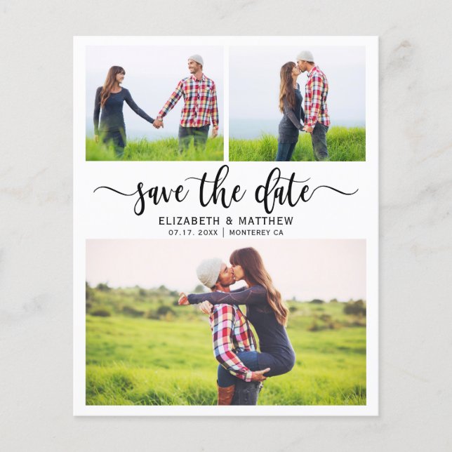 Budget Boho Script Photo Collage Save The Date (Front)