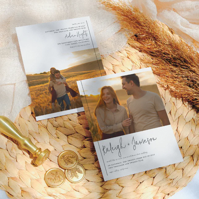 Budget Boho Script Typography 2 Photos Wedding | Zazzle