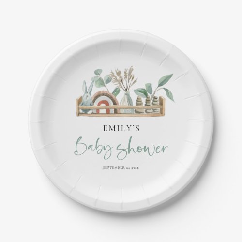 Budget Boho Shelf Toys Sage Baby Shower Paper Plates