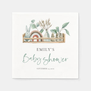 Budget Boho Shelf Toys Sage Green Baby Shower Napkins