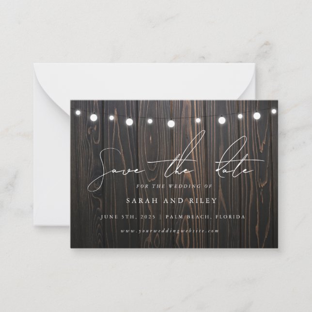 BUDGET Boho String Light Wedding Save The Date  Note Card (Front)