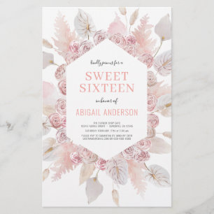 Budget Boho Sweet Sixteen Modern Blush Invitation Flyer