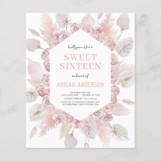 Budget Boho Sweet Sixteen Modern Blush Invitation Flyer