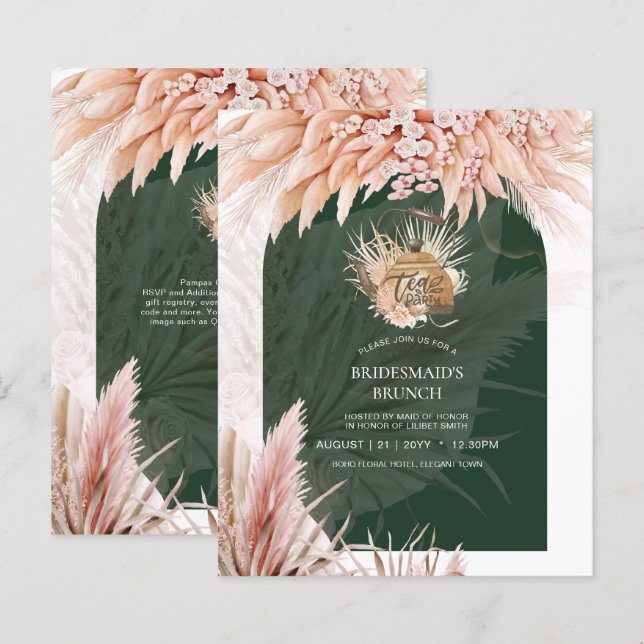 BUDGET Boho TEA PARTY Pampas Grass Bridal Shower (Front/Back)