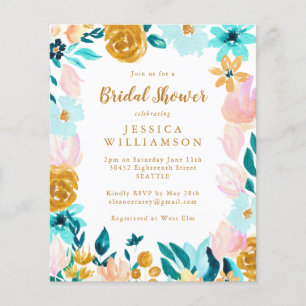 Budget Boho Teal Watercolor Floral Bridal Shower
