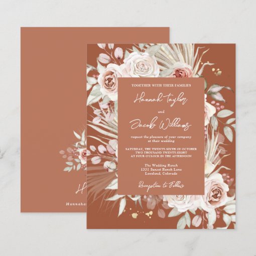 Budget Boho Terracotta Floral Wedding Invitation | Zazzle