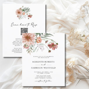 Budget Boho Terracotta Floral Wedding Invitation