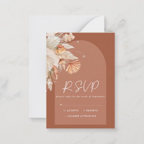 budget boho terracotta pampas wedding RSVP reply