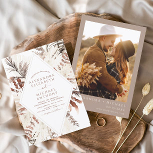 Budget Boho Terracotta Photo Pampas Grass Wedding Flyer