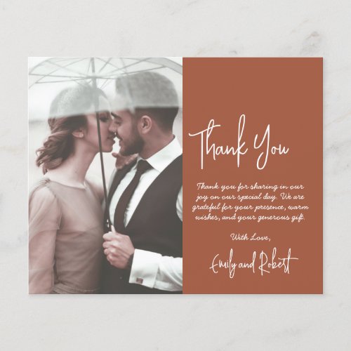 Budget Boho Terracotta Photo Wedding Thank You Flyer