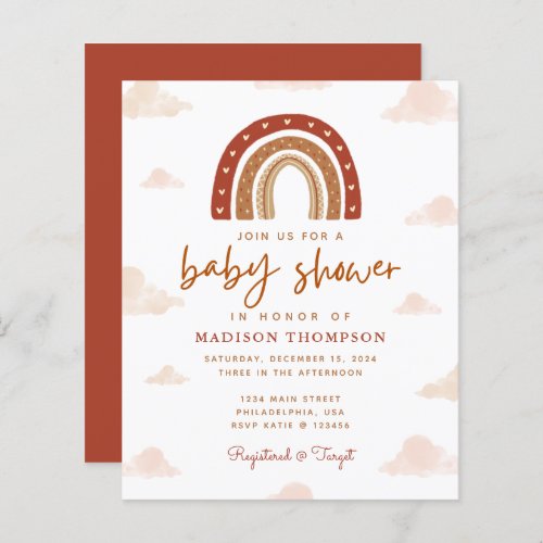 Budget Boho Terracotta Rainbow Clouds Baby Shower