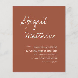 Budget Boho Terracotta Simple Wedding Invitation 