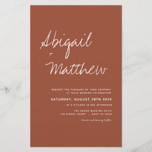 Budget Boho Terracotta Simple Wedding Invitation Flyer
