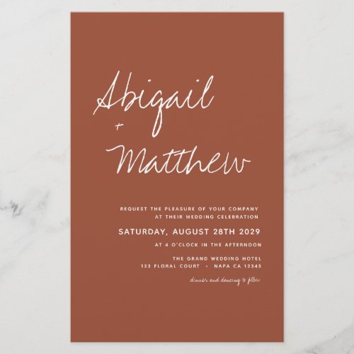 Budget Boho Terracotta Simple Wedding Invitation  Flyer