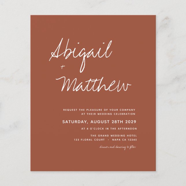 Budget Boho Terracotta Simple Wedding Invitation   Flyer (Front)