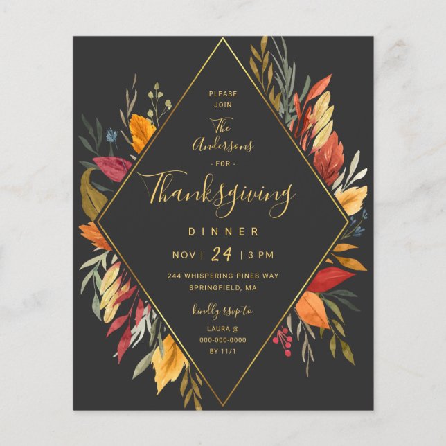Budget Boho Thanksgiving Fall Foliage Invitation (Front)