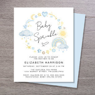 Budget Boho Watercolor Baby Boy Sprinkle Invite