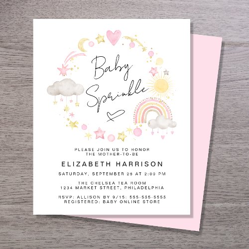 Budget Boho Watercolor Baby Girl Sprinkle Invite