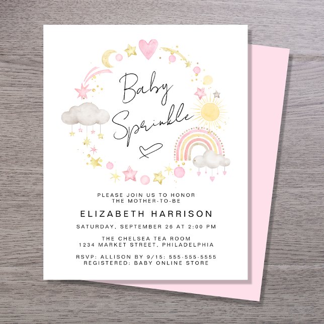 Budget Boho Watercolor Baby Girl Sprinkle Invite (Creator Uploaded)