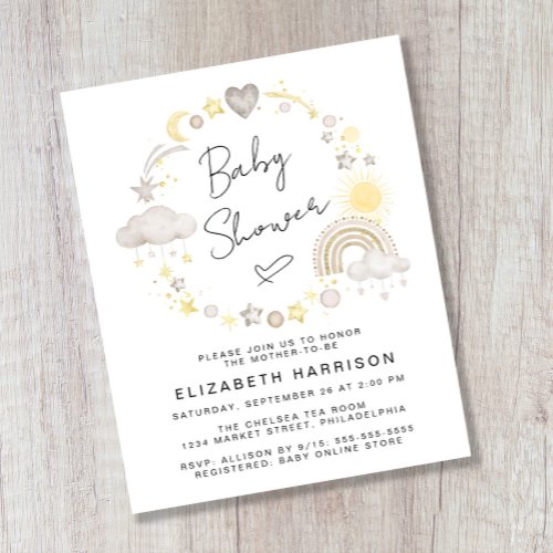 Budget Boho Watercolor Baby Shower Invitation