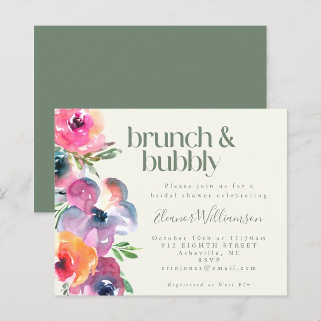 Budget Boho Watercolor Flower Bridal Shower Brunch (Front/Back)