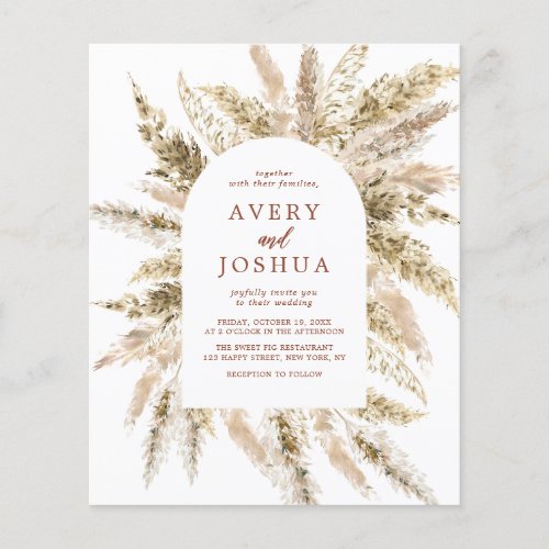 Budget Boho Watercolor Pampas Grass Wedding Flyer