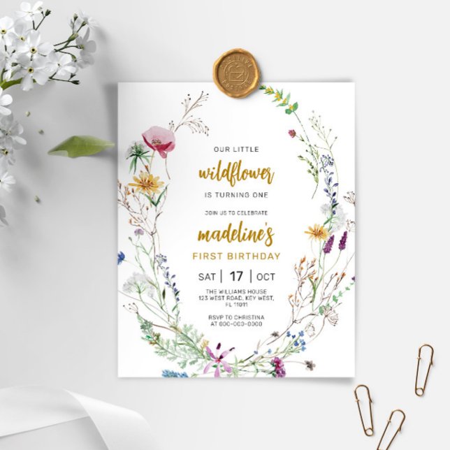 Budget Boho Wildflower 1st Birthday Invitation (Creator Uploaded)