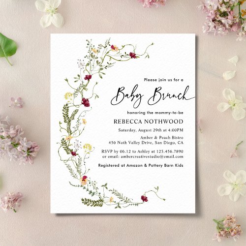 Budget Boho Wildflower Baby Brunch Invitation