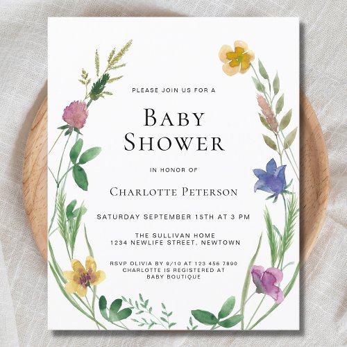 Budget Boho Wildflower Baby Shower Invitation