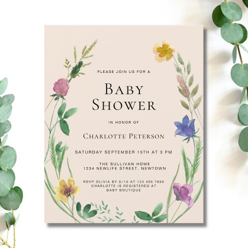 Budget Boho Wildflower Baby Shower Invitation