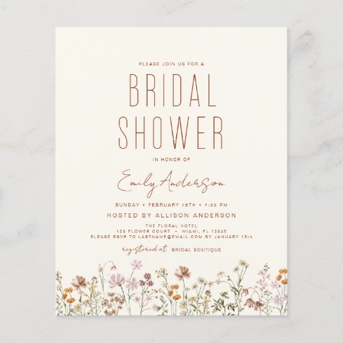 Budget Boho Wildflower Bridal Shower Elegant Flyer